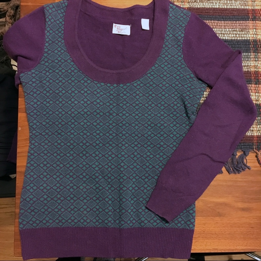Penguin scoop-neck purple fair isle sweater
